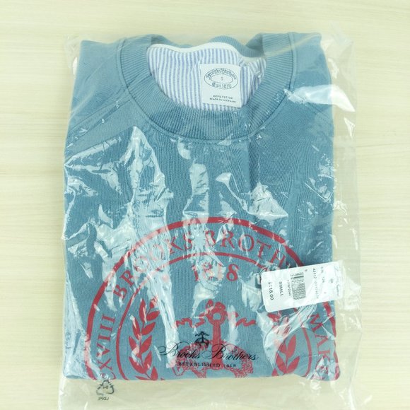 NWT $118 Brooks Brothers French Terry University Sweatshirt Grey/Blue Small - Picture 3 of 3